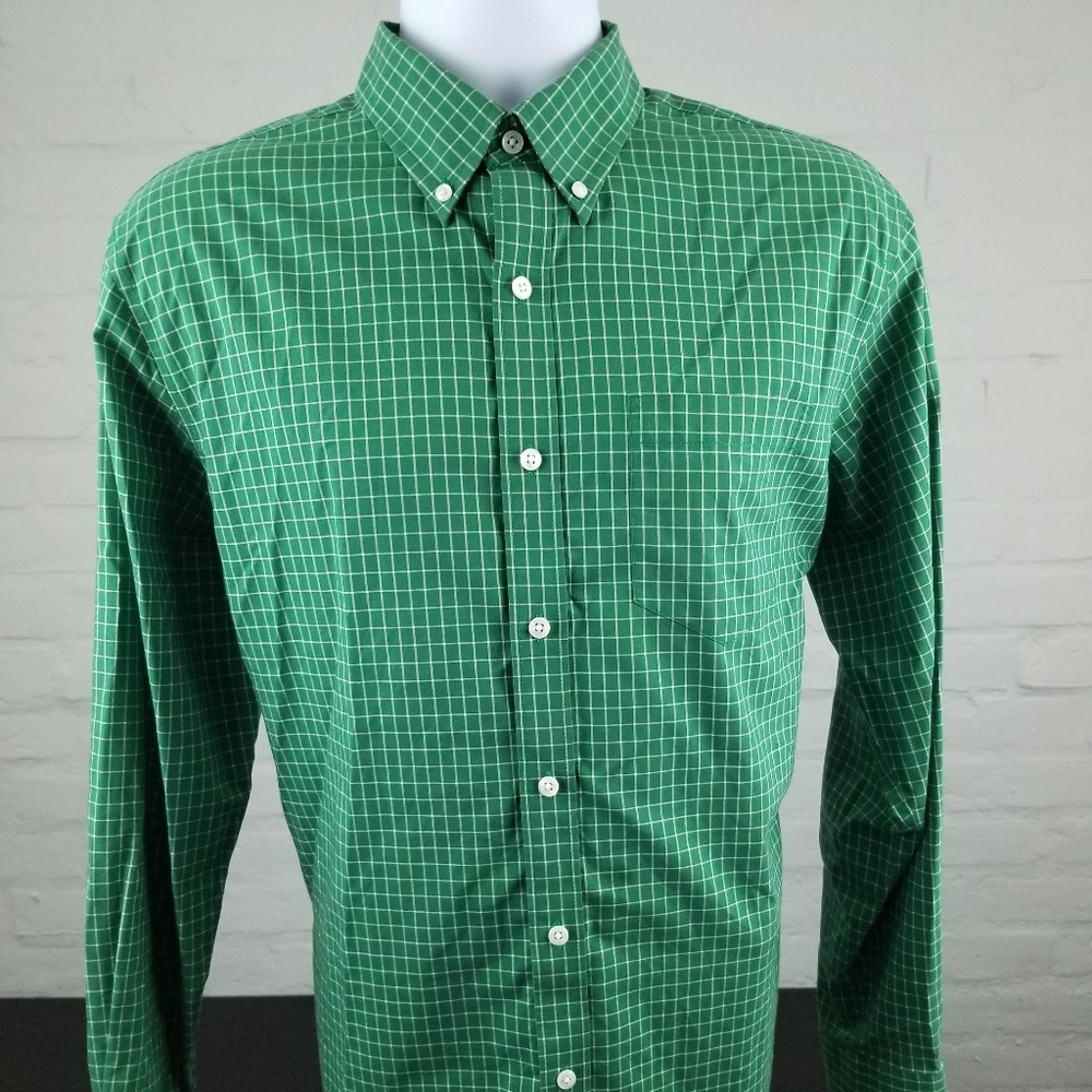 LL BEAN Mens Green Windowpane Sz M Traditional Fit